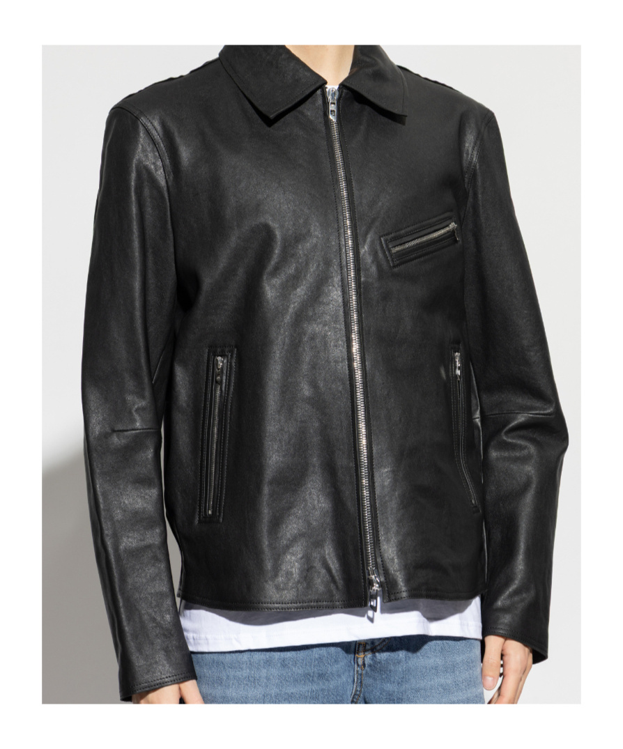 Diesel Leather Jacket With Embossed Oval D In Tobedefined