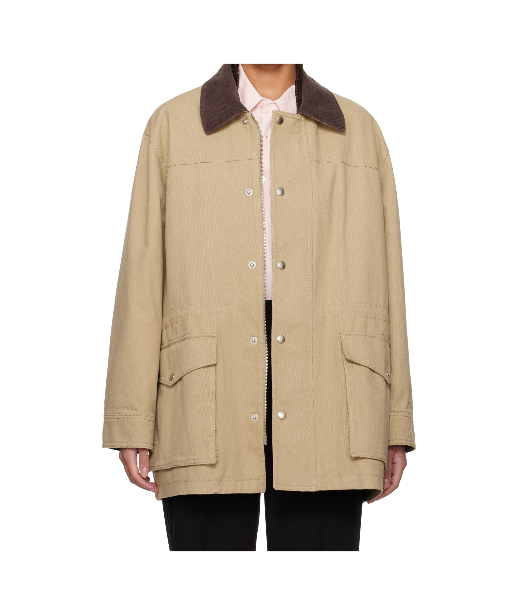 Dunst Beige Jacket With Corduroy Collar And Front Snap Button Closure In Cotton Woman In Brown