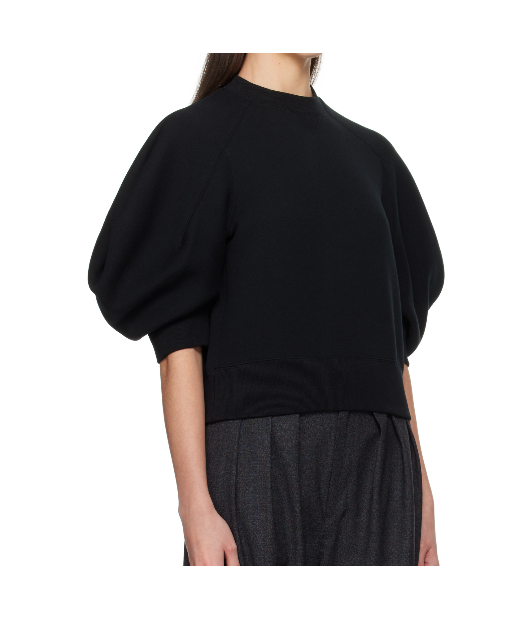 Sacai Womens Black Puff-sleeve Cropped Cotton-jersey Sweatshirt In Black