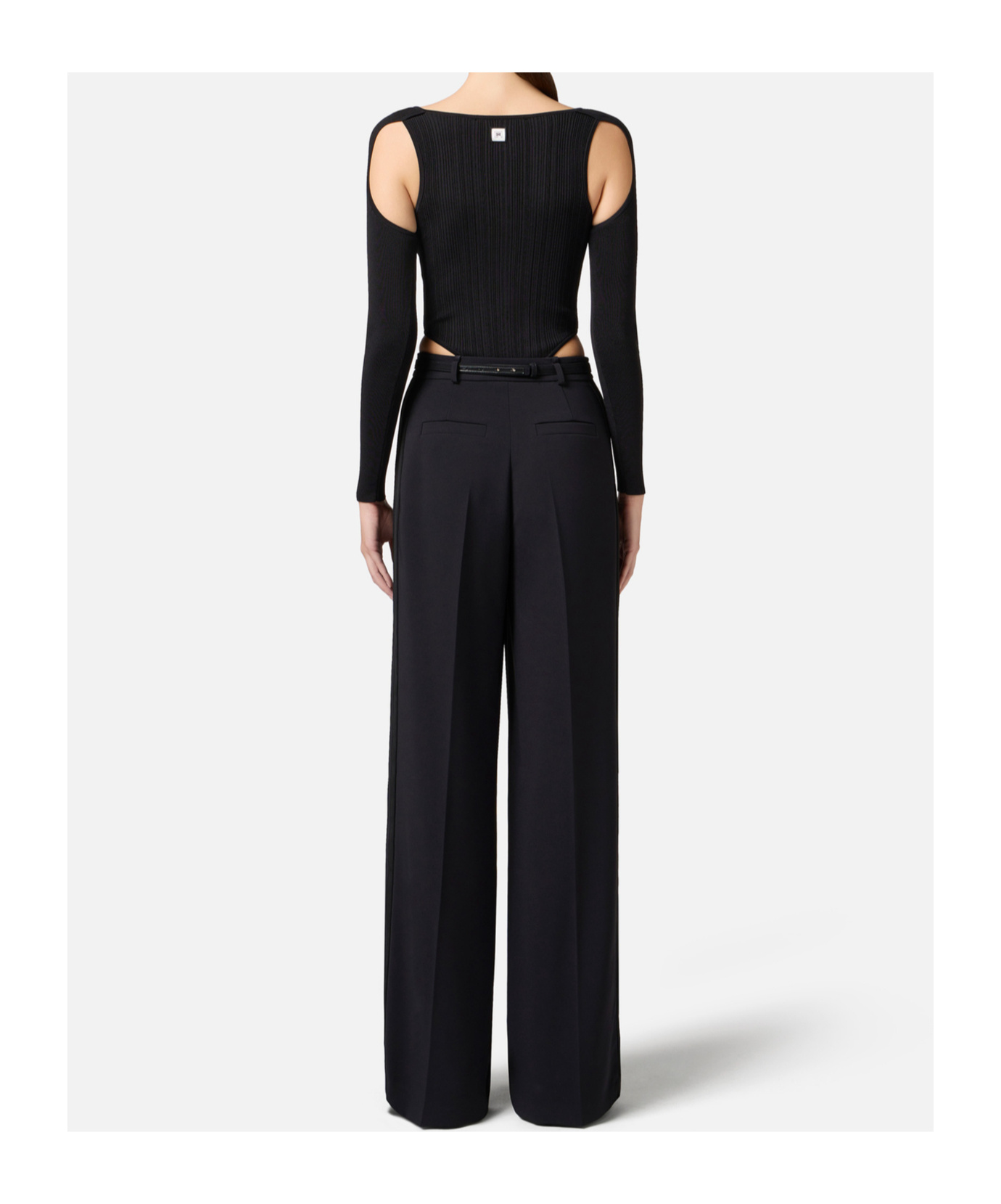 Elisabetta Franchi Wide-leg Trousers With High Waist In Black