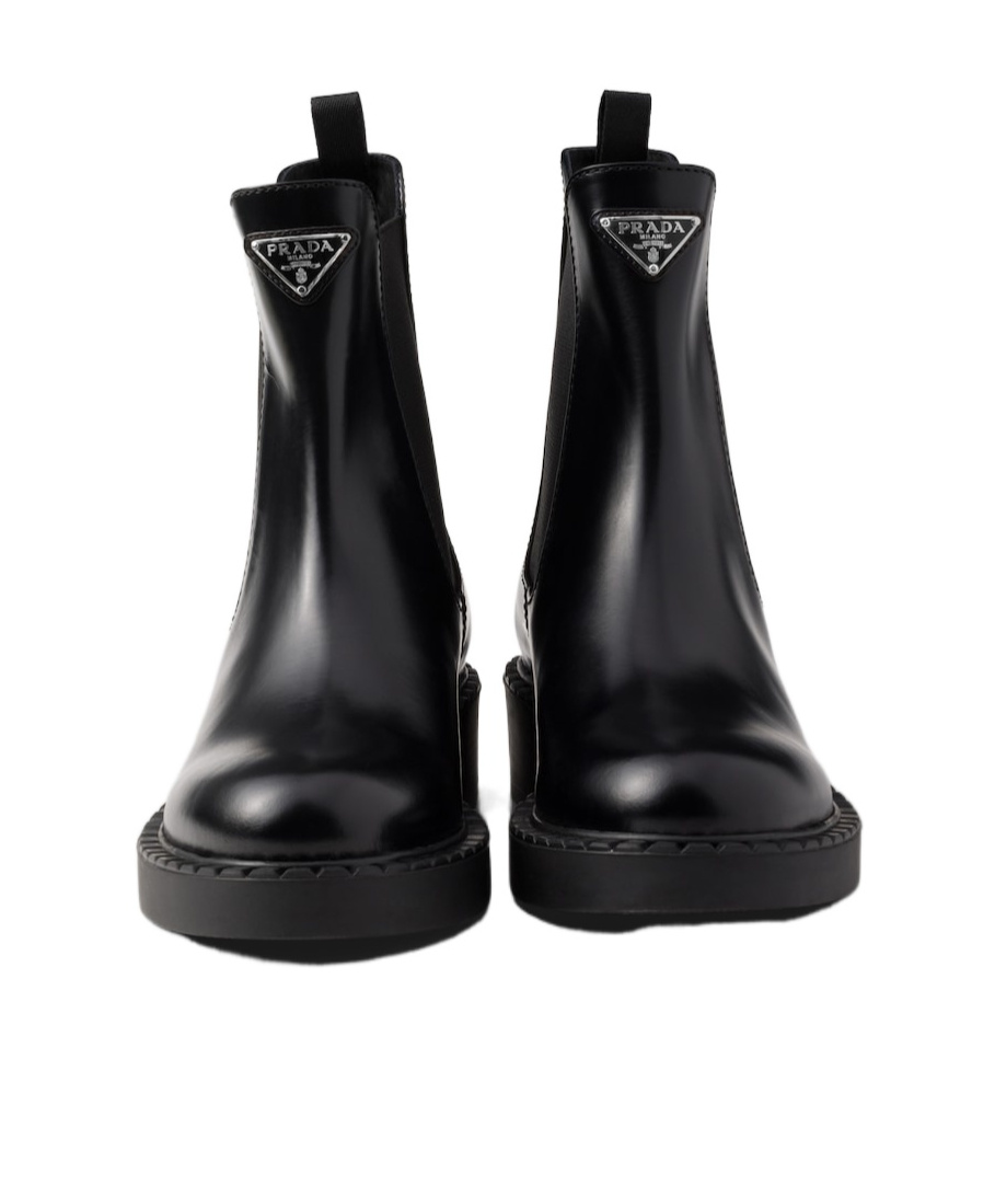 Prada Triangle-logo Chelsea Leather Boots In Black