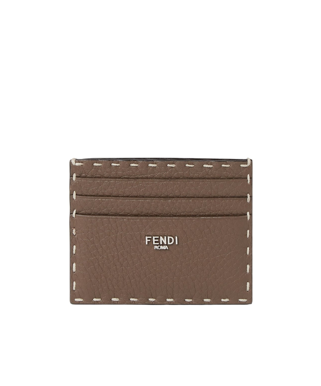 Fendi Brown Selleria Card Holder With 100 Hand-sewn Topstitches In Brown