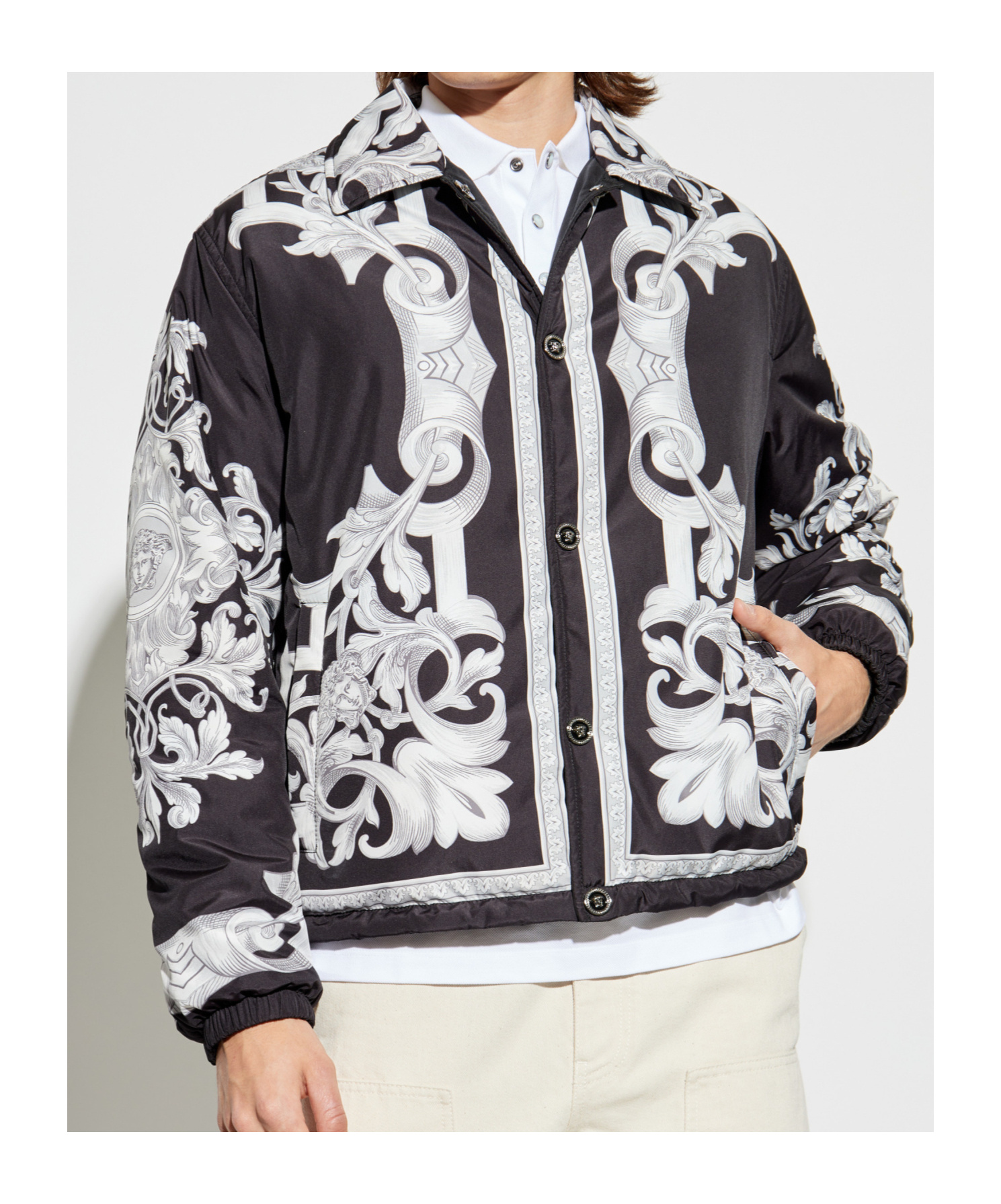 Versace Reversible Black Jacket With Baroque Print