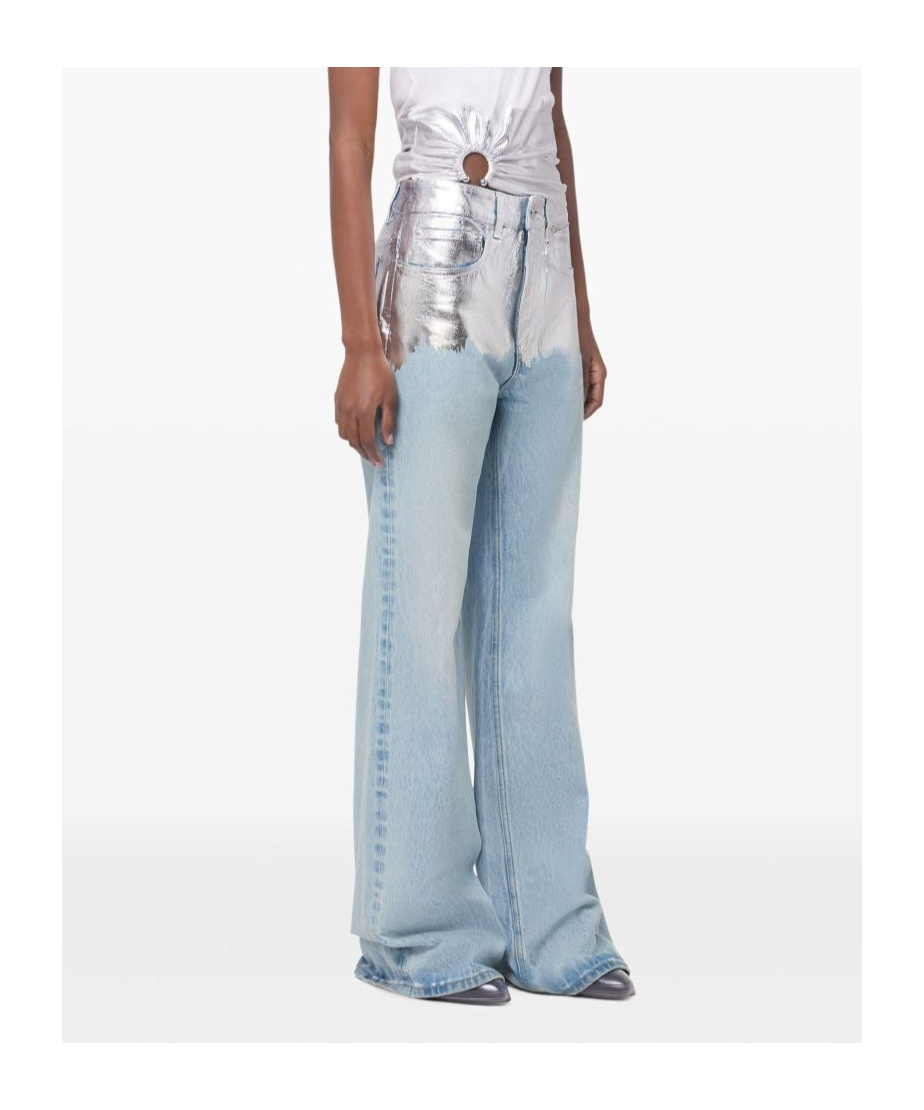 Shop Rabanne Metallic Detailing Jeans In Light Blue / Silver