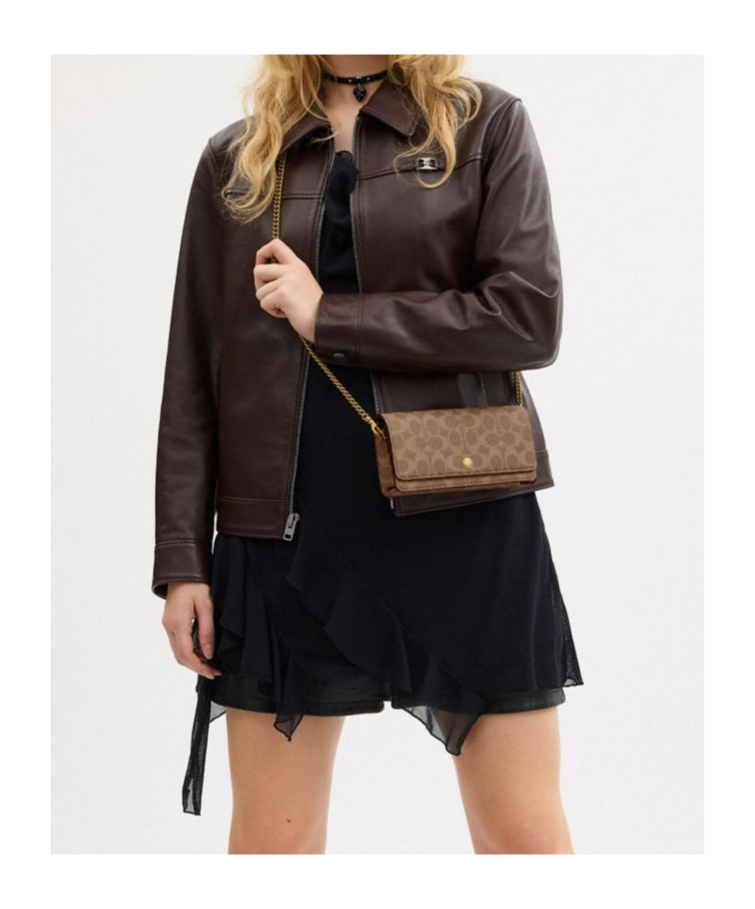 Shop Coach Essential Long Wallet On A Chain In Signature Canvas In Brown