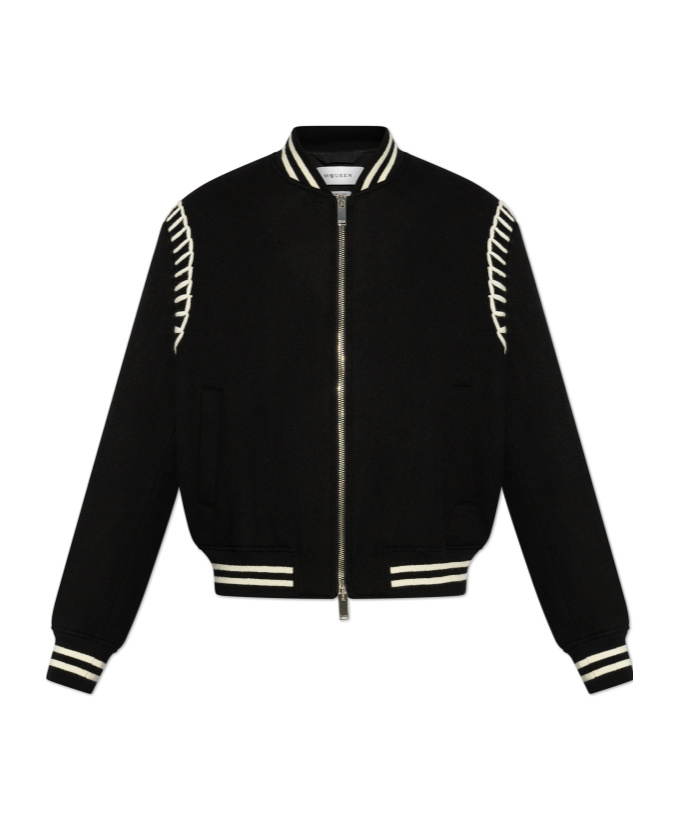 Alexander Mcqueen Embroidered Wool Bomber Jacket In Black