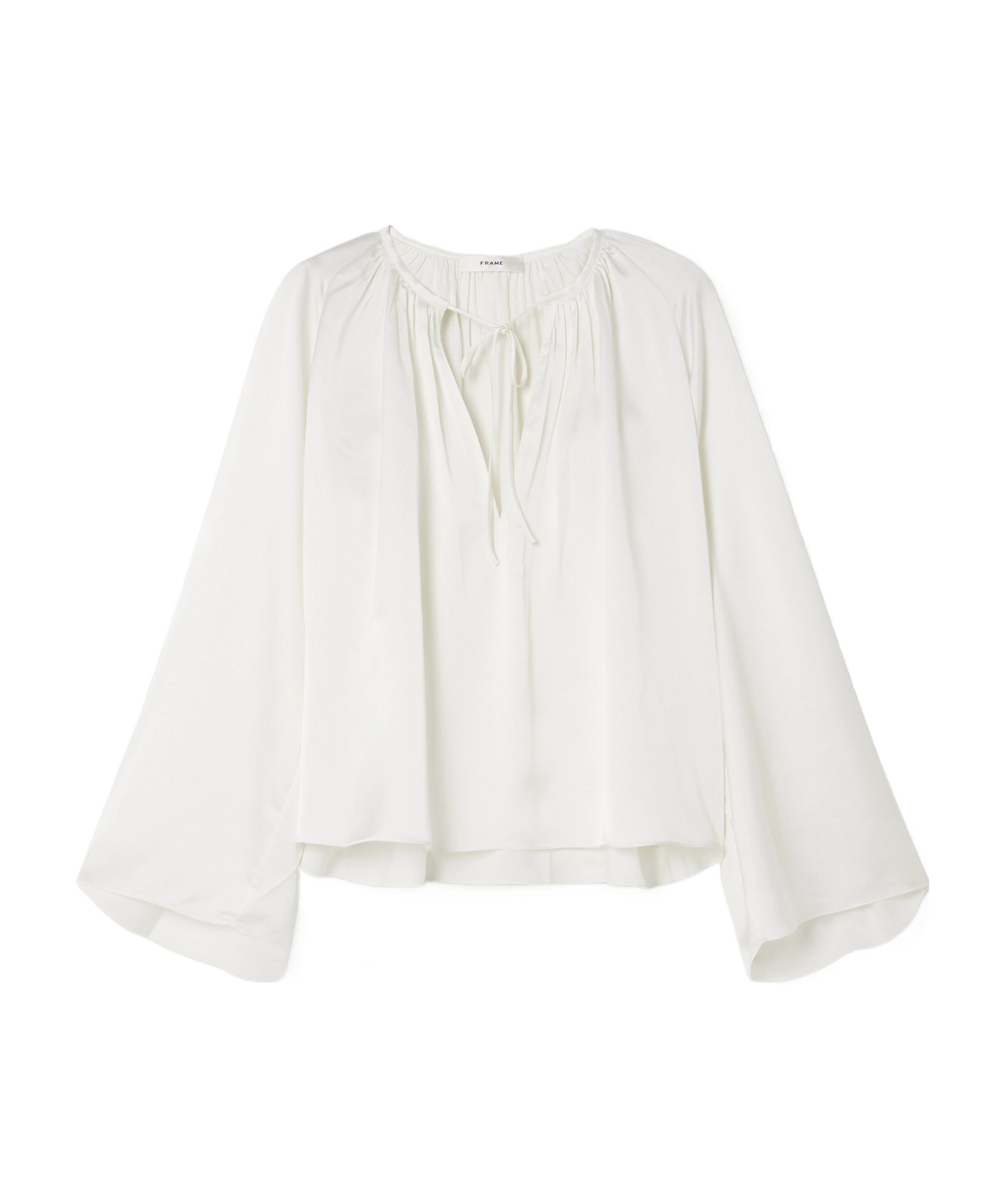 Frame Strap Pleated Blouse In White