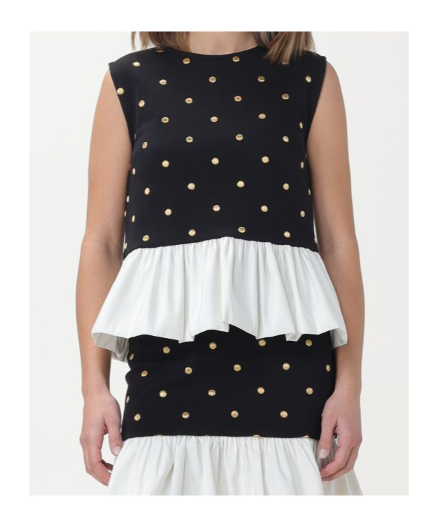 Nina Ricci Polka Dot Peplum Top In Black