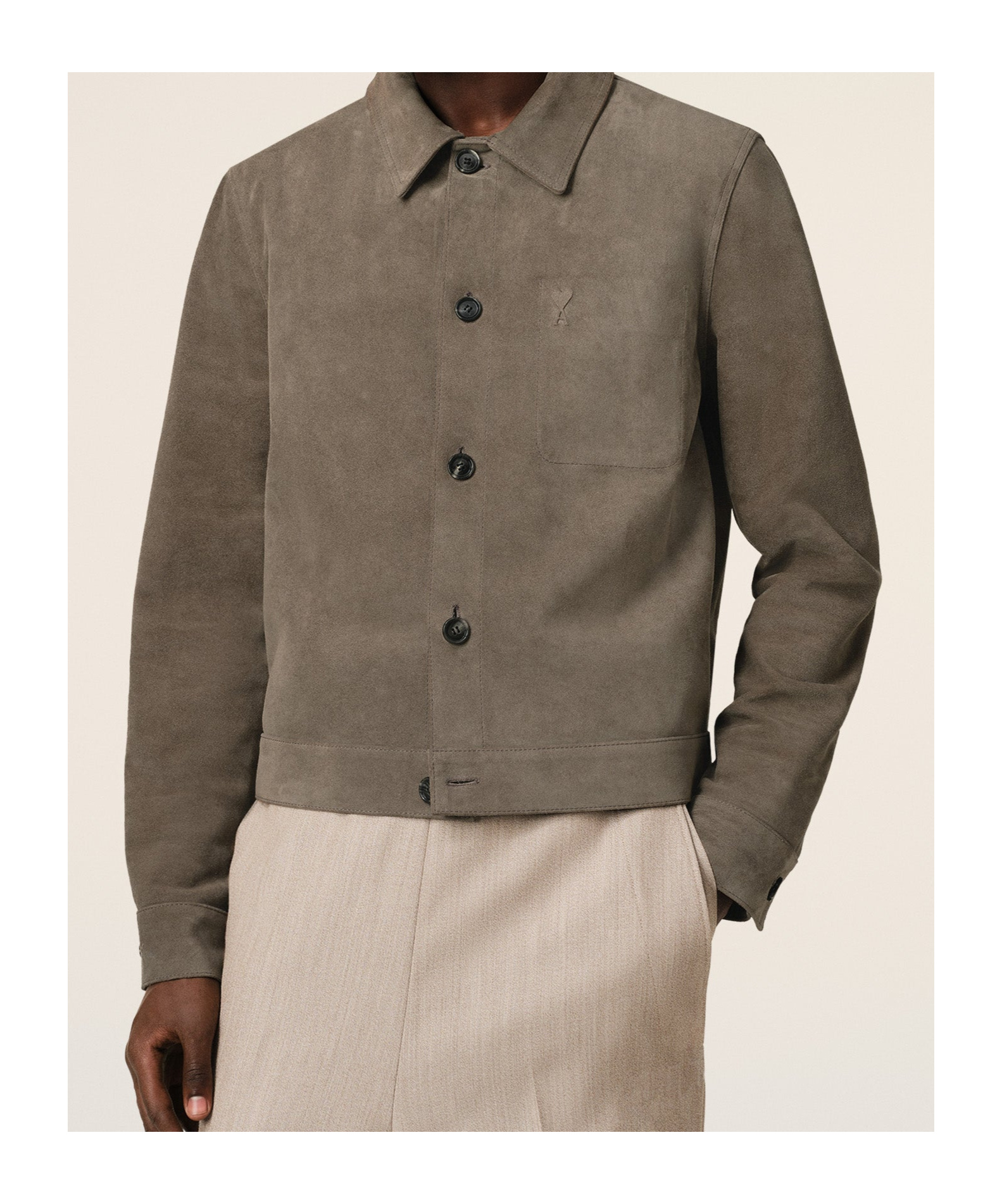 Ami Alexandre Mattiussi Beige Leather Buttoned Jacket Grey In Brown