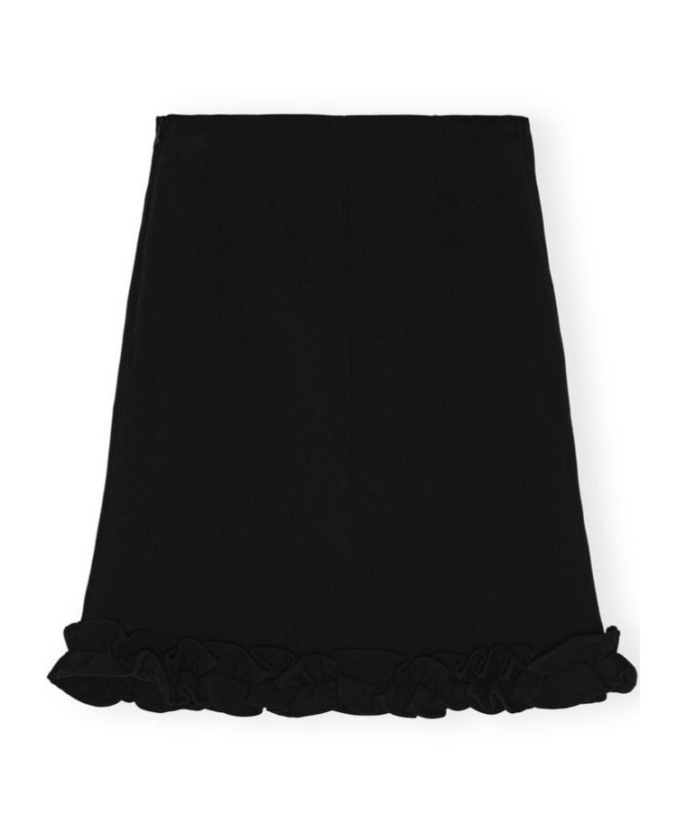 GANNI RUFFLE-HEM BONDED-CREPE SKIRT 