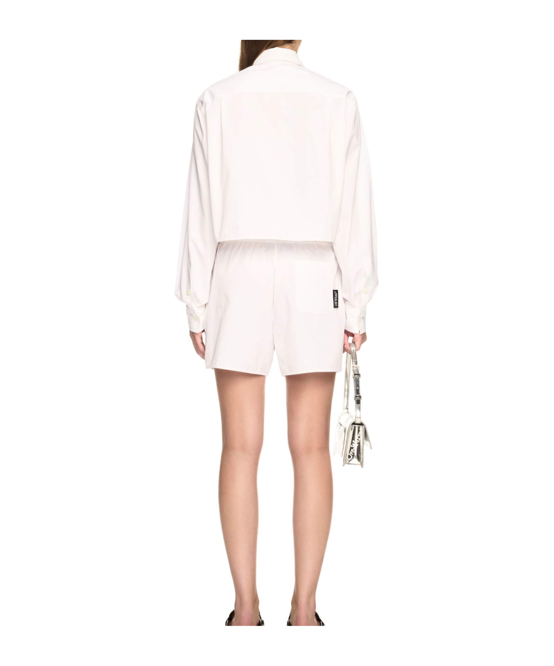 Off-white Embroidered Detail Poplin Cropped Shirt In White