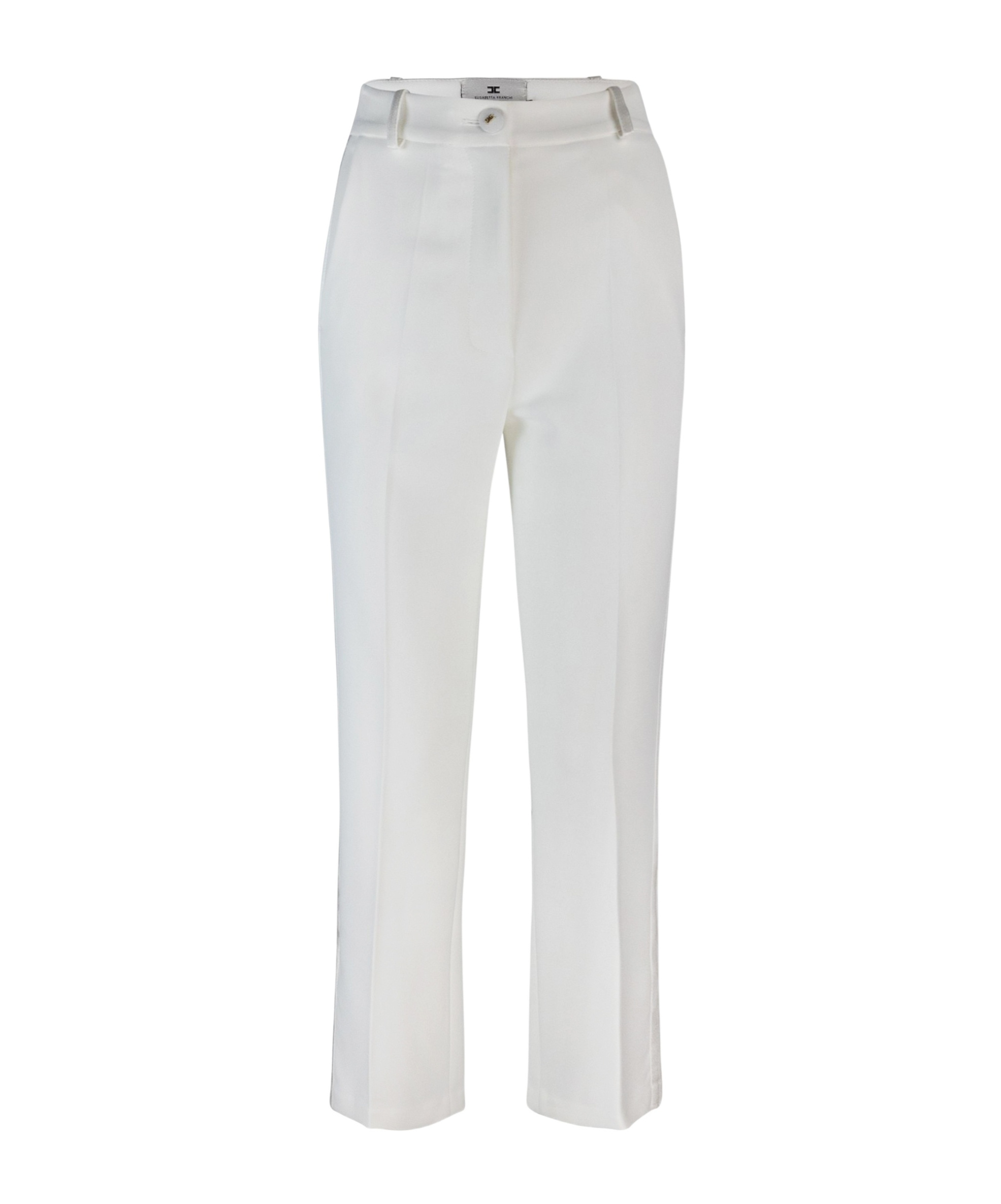 Elisabetta Franchi Crepe Tuxedo Trousers With Satin Bands In White
