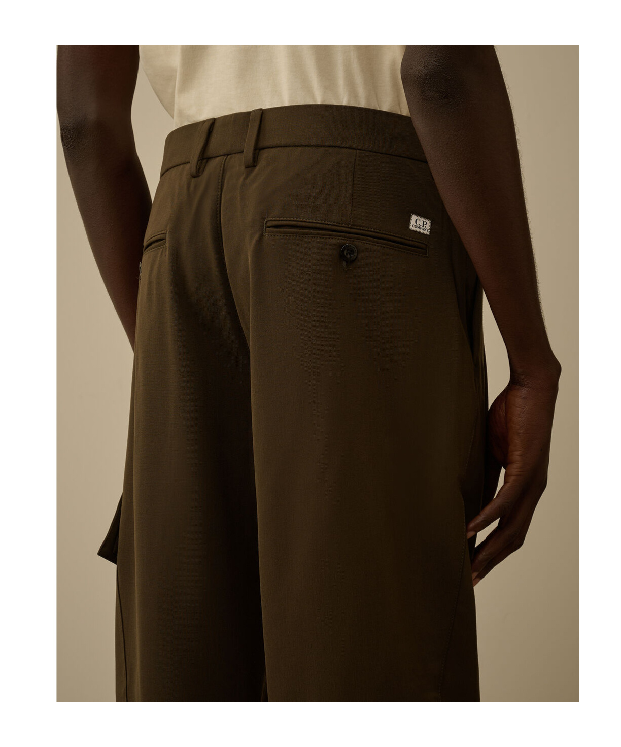 C.p. Company Wool Gabardine Loose Cargo Pants In Brown