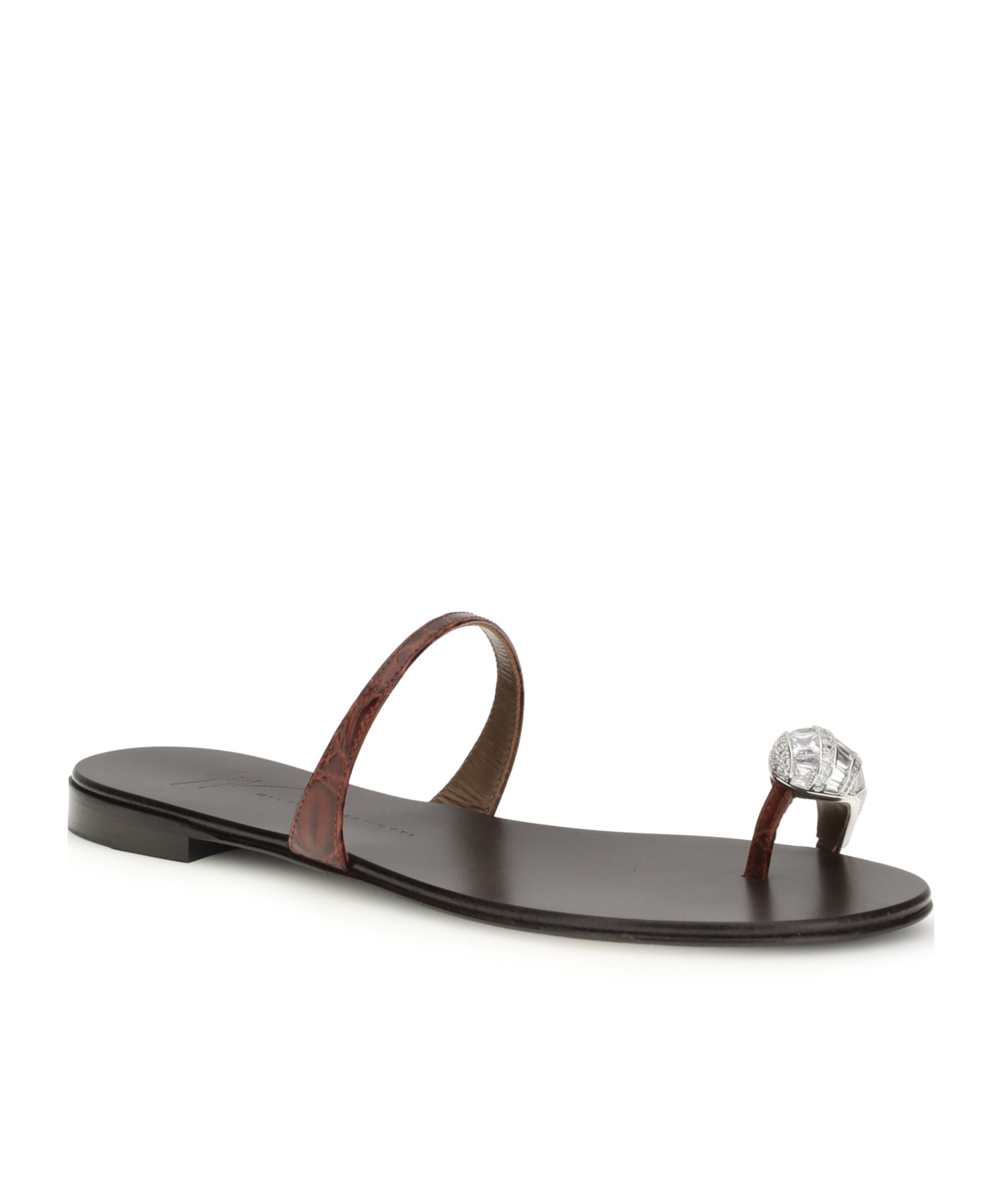 Giuseppe Zanotti Brown Calf Leather Bos Taurus Flat Sandals In Brown