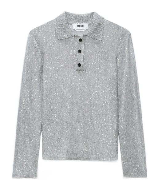 Msgm Embellished Knit Polo In Gray