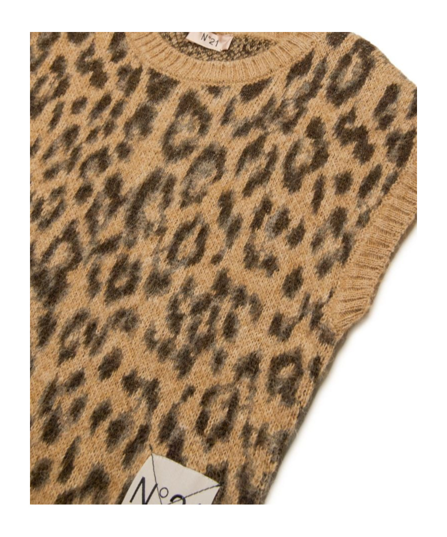 N°21 Leopard Jacquard Vest In Brown
