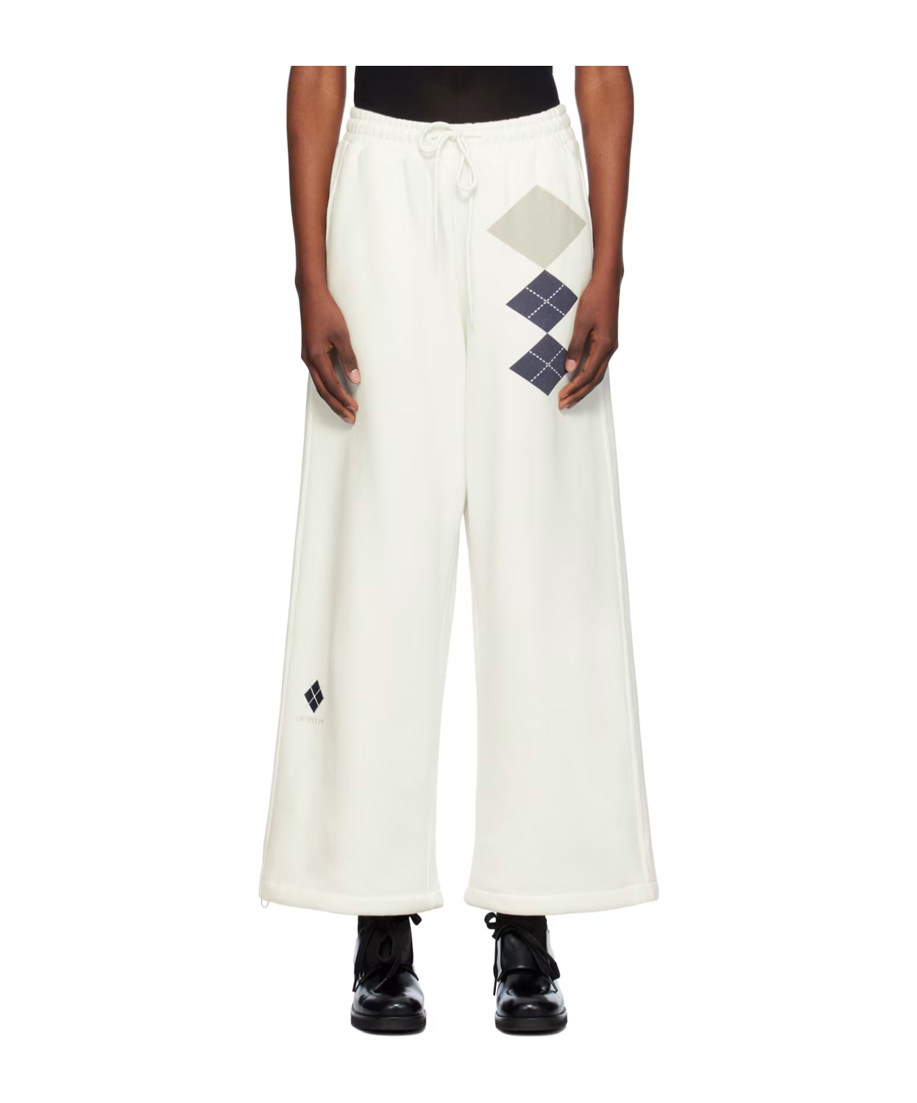 Open Yy Argyle Wide Track Pants In White