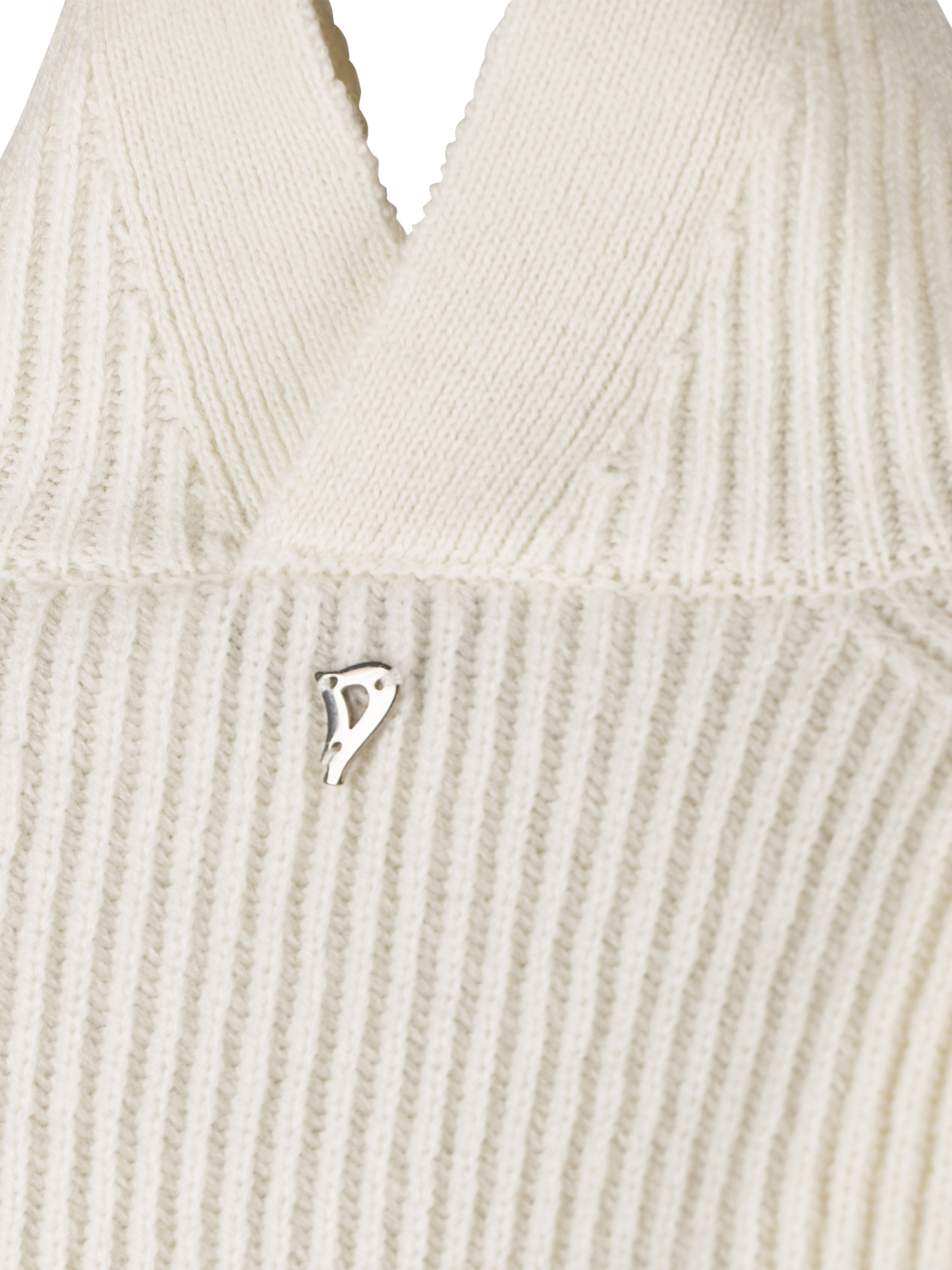 Dondup High Neck Ribbed Sweater With Split Collar Detail In Neutral