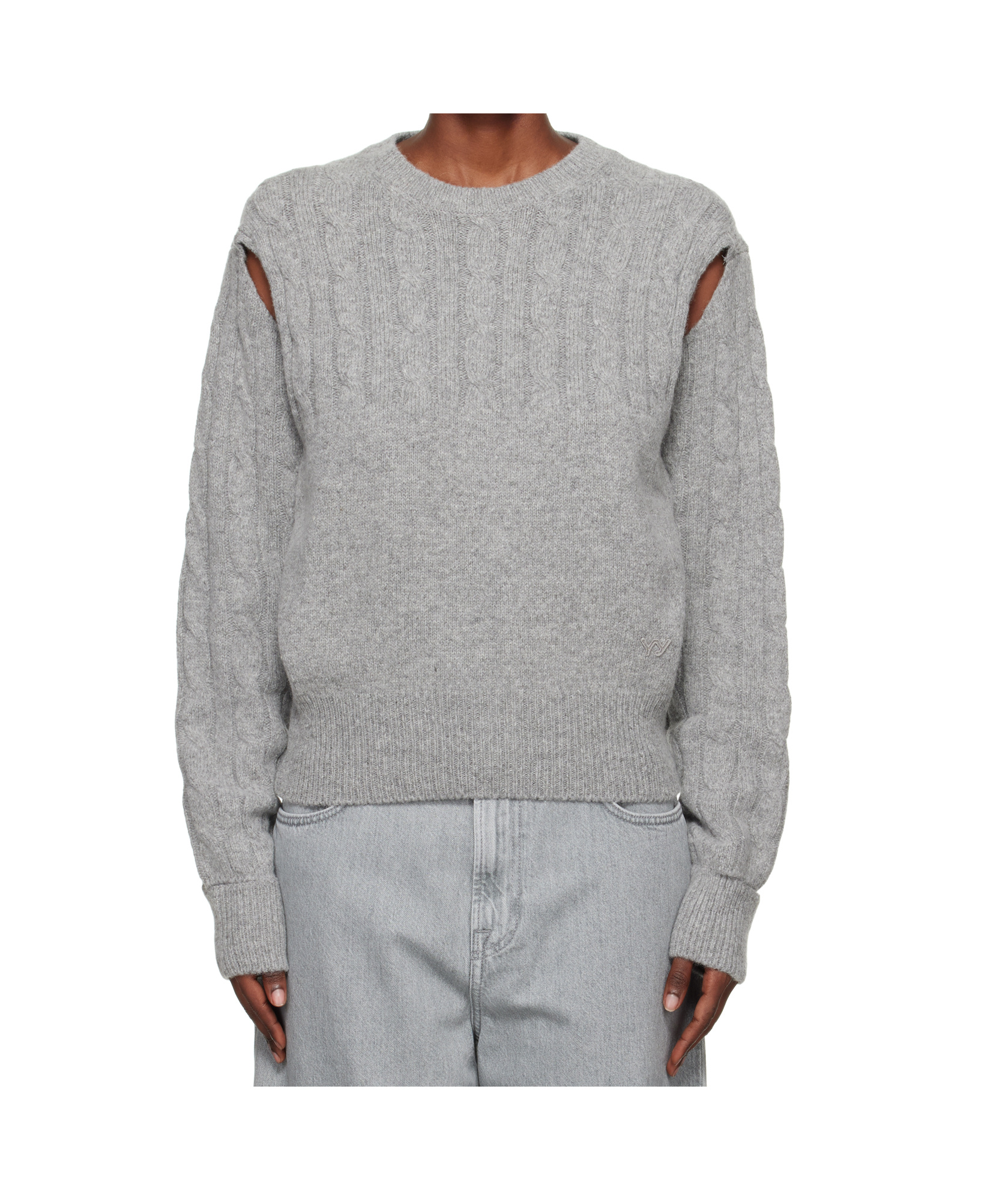 Open Yy Convertible Cable Knit Sweater In Gray
