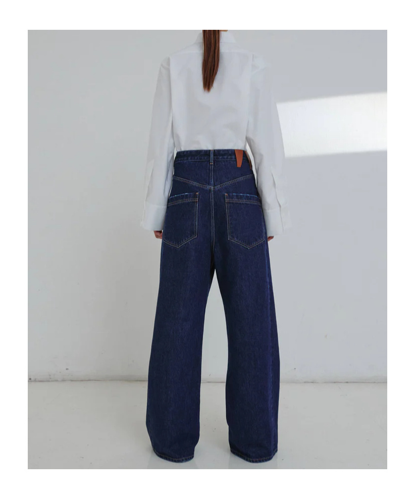 Darkpark Wide Leg Denim Trousers With Belt Loops In Blue