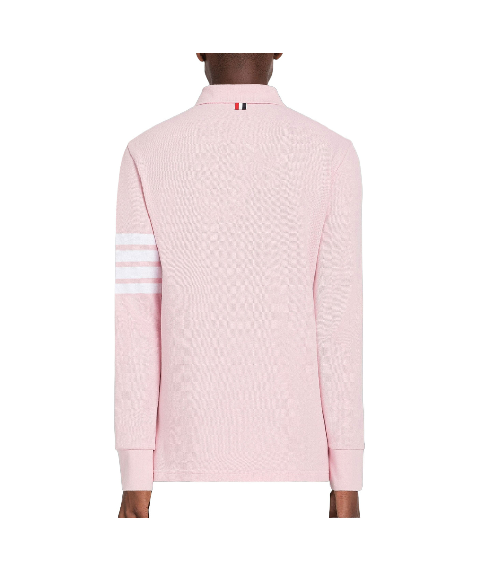 Thom Browne Three-stripe Long-sleeved Polo Shirt In Pink