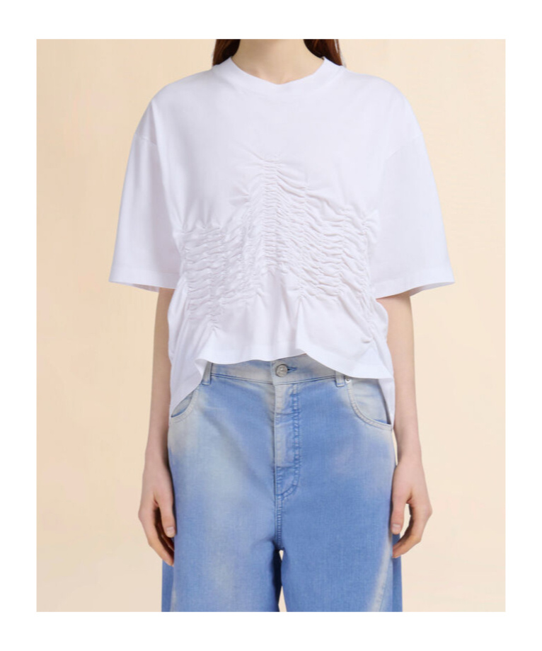 Marni White Organic Cotton T-shirt With Shirred Detail In White