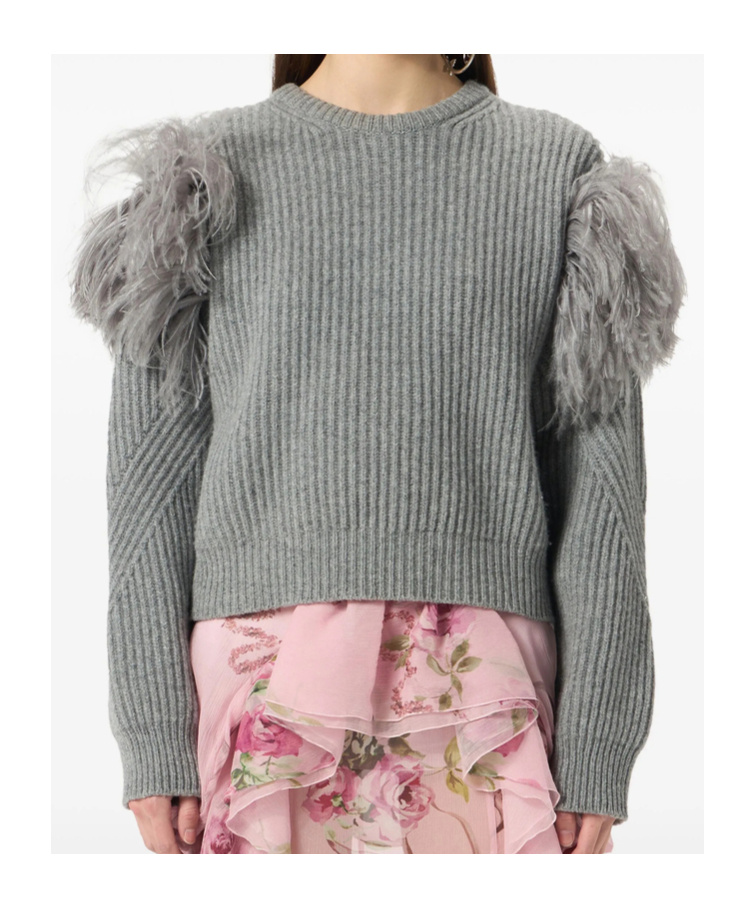 Blumarine Feather-embellished Ribbed Sweater