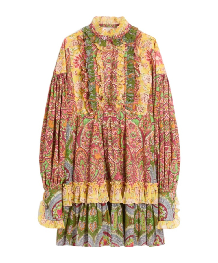 Valentino Kurzes Kleid Aus Voyage Imaginaire Kaschmir-musselin Frau Multicolor 44 In Brown