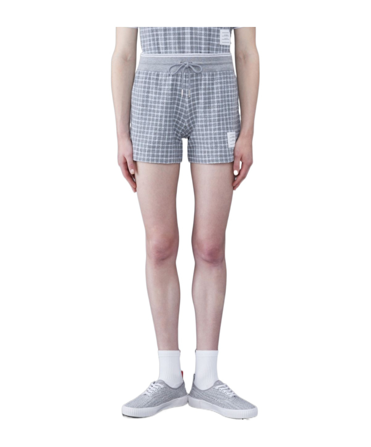 Thom Browne Checked Tweed Track Shorts In Blue