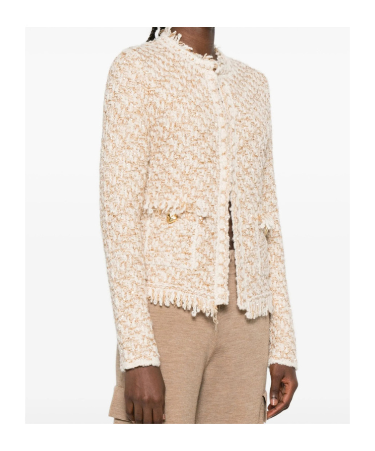 Fabiana Filippi Textured Wool Blend Long Sleeve Jacket In Neutral
