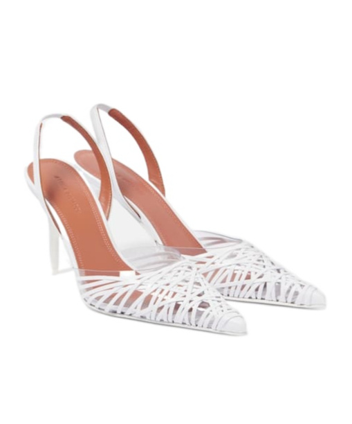 Amina Muaddi White Woven Mesh Backless Pointed-toe Stiletto Heels
