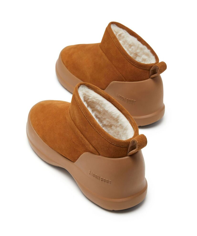 Moon Boot Suede Ankle Boots With Plush Fur Lining And Textured Sole In Brown