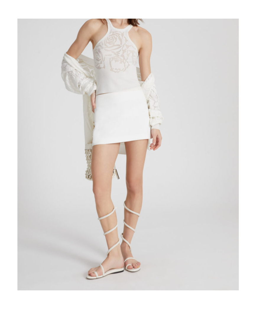 Ermanno Scervino Cotton Blend Knit Top With Devorè Rose In White