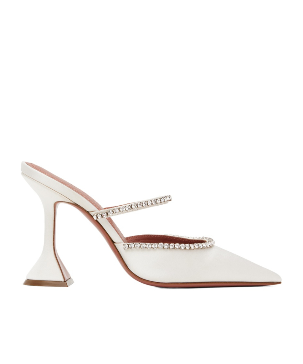 Amina Muaddi Gilda Crystal Pointed Pedestal Mules In White