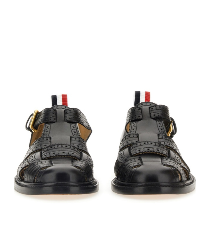 Shop Thom Browne Brogue Leather Fisherman Sandals In Black