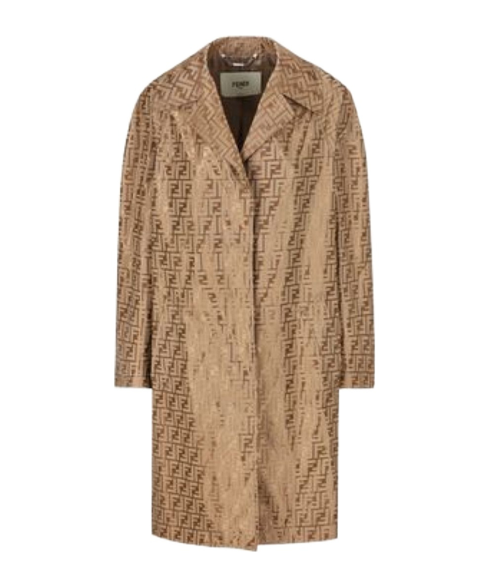 Fendi Ff Printed Long Sleeved Coat In Brown