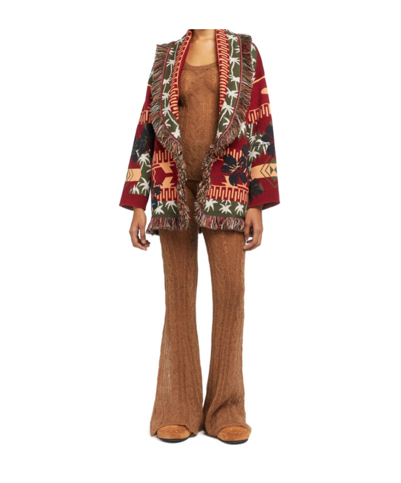 Alanui Icon Jacquard Fringed Cardigan In Red