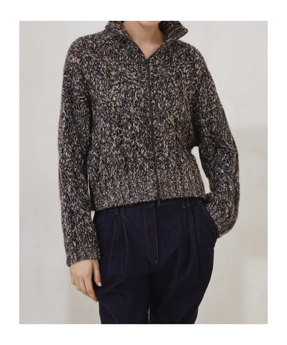 Brunello Cucinelli Braided Cardigan In Gray