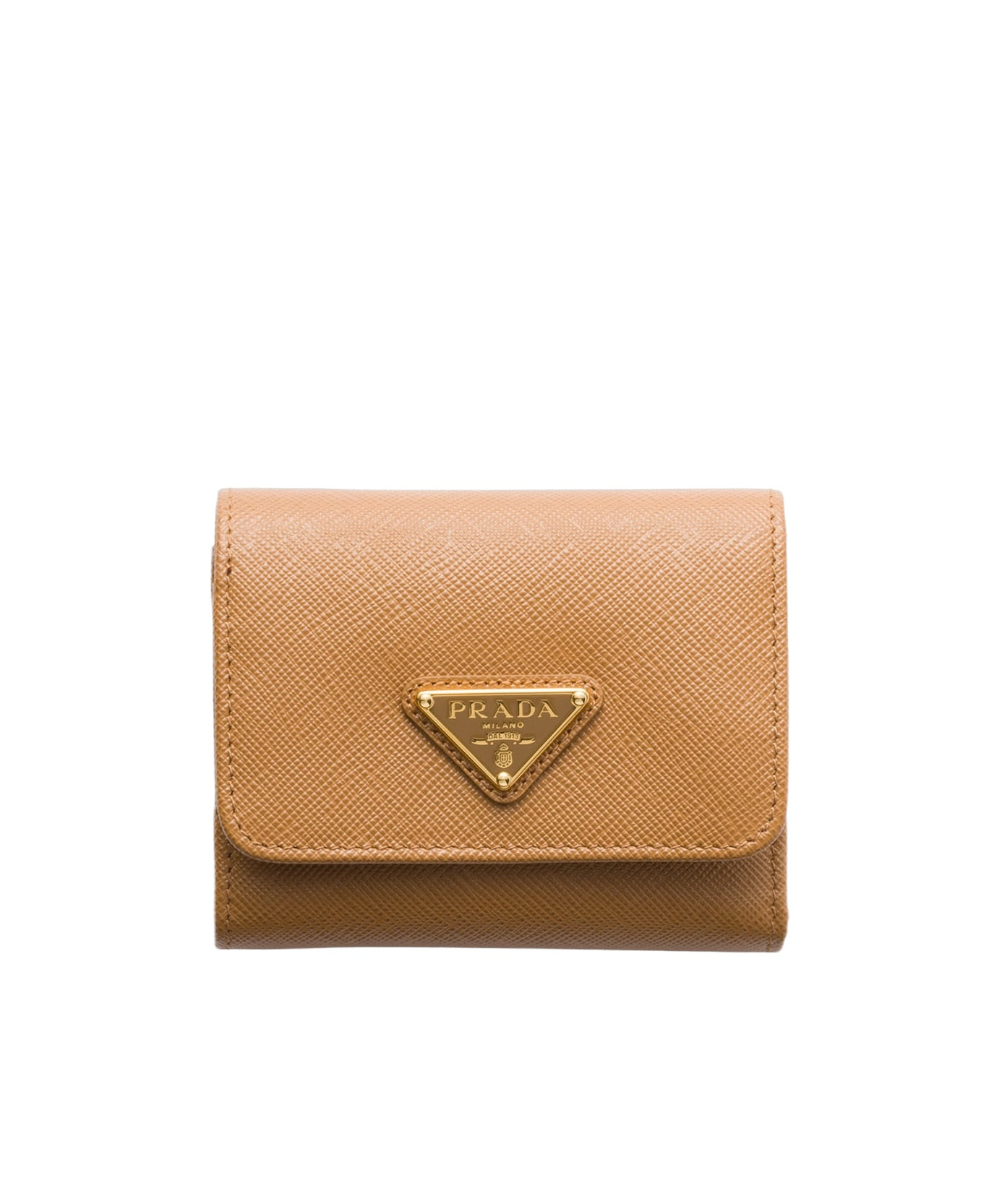 Shop Prada Small Saffiano Leather Wallet In Caramel