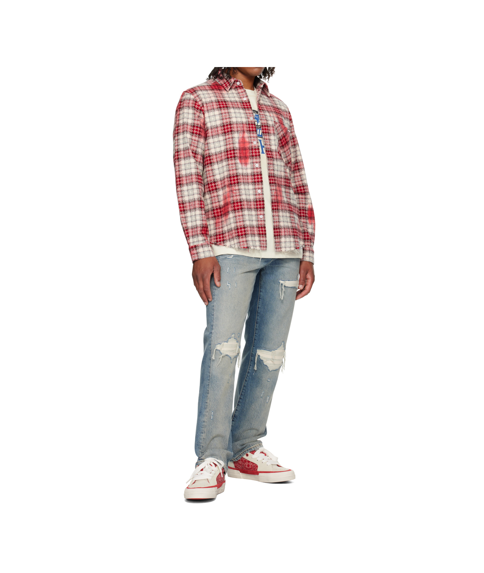 Amiri Ma Quad Bleached Flannel Shirt In Multi