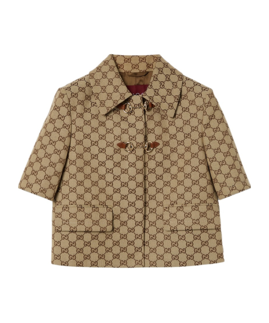 Gucci Gg Canvas Jacket With Horsebit In Green