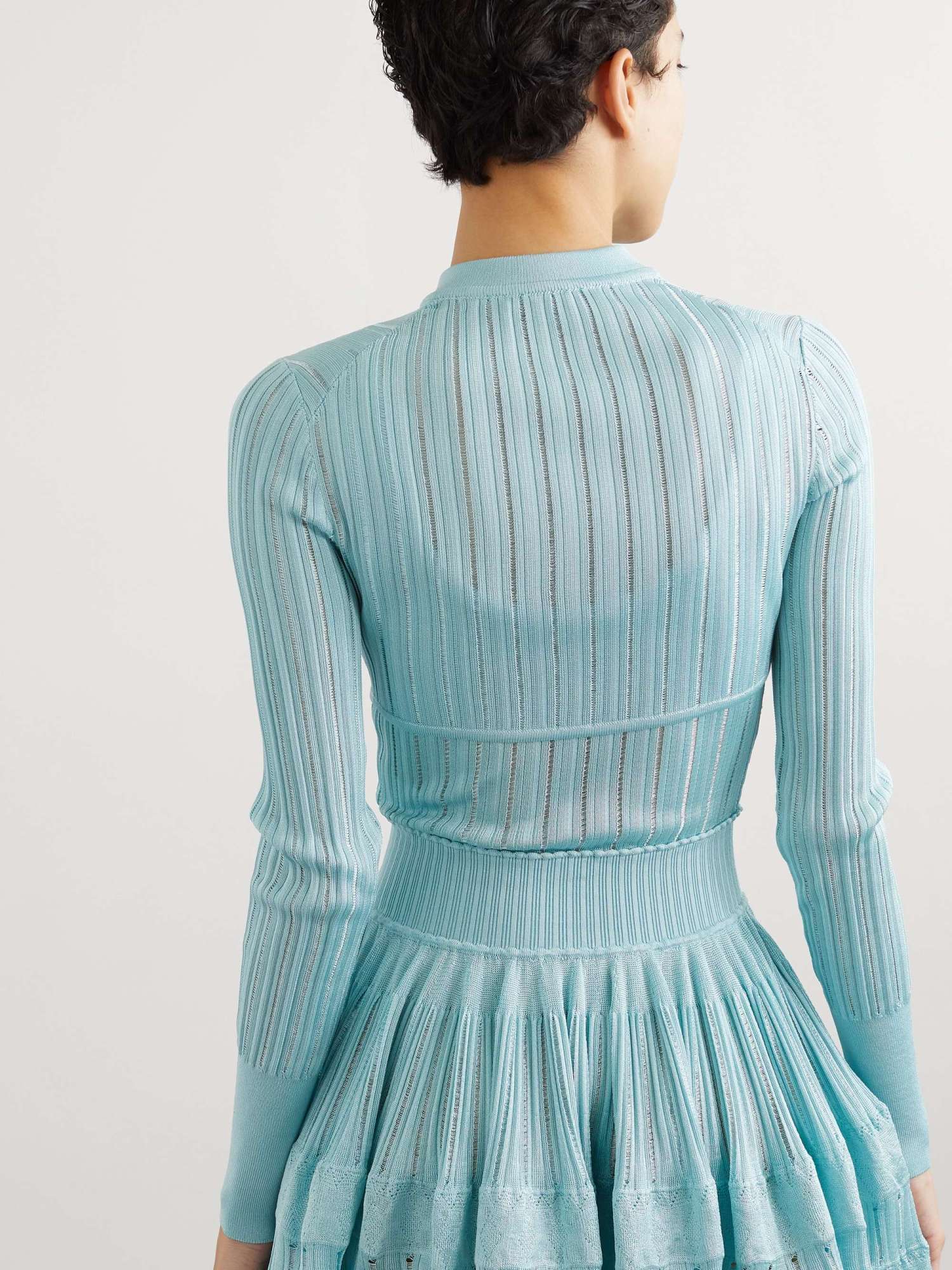 Alaïa Short Ribbed Knitted Cardigan In Blue