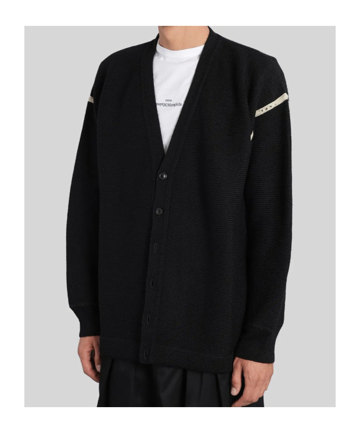 Maison Margiela V-neck Cardigan With Long Sleeves And Elbow Patches In Black