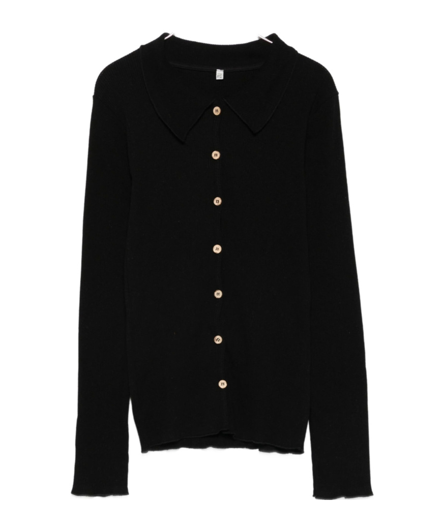 Baserange Button-front Ribbed Cardigan In Black