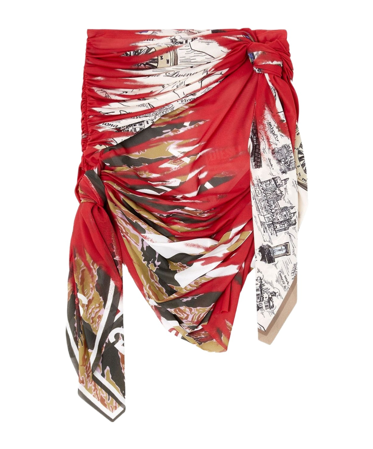Diesel Asymmetric Knot Detail Midi Skirt In Red