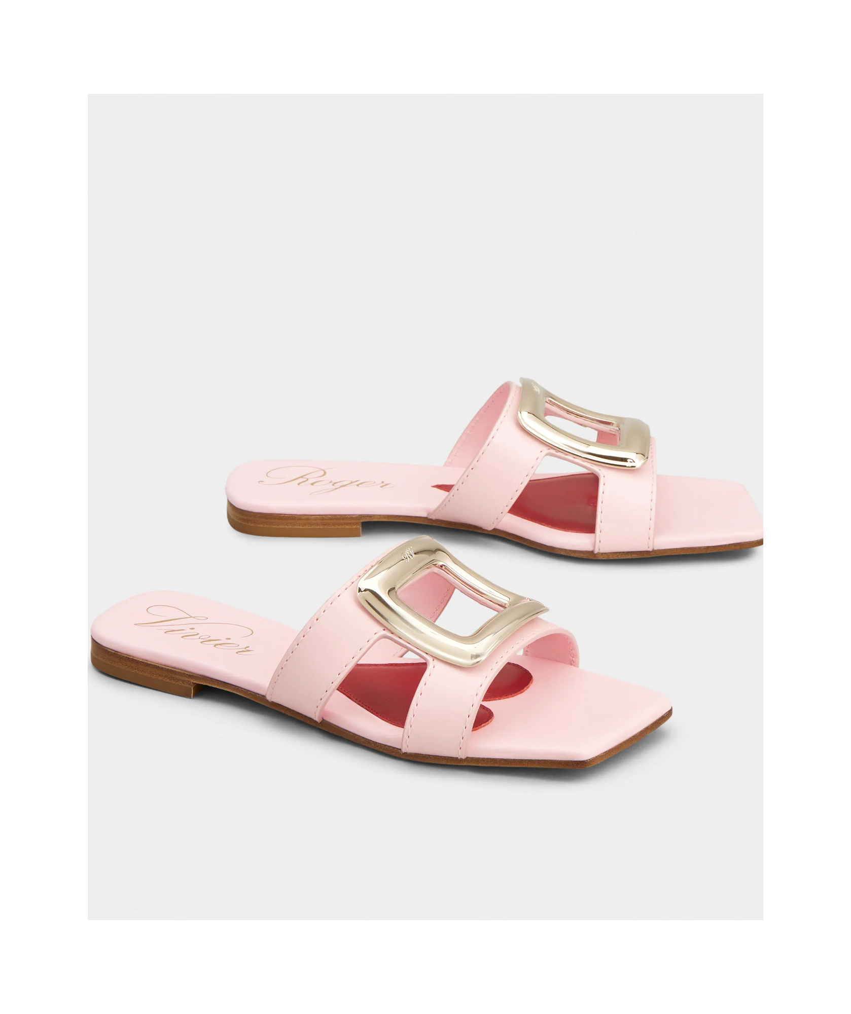 Roger Vivier 5mm New Metal Buckle Leather Slide Flats In Pink