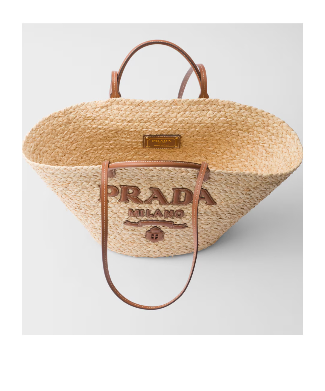 Prada Large Woven Fabric And Leather Tote Bag In Nude