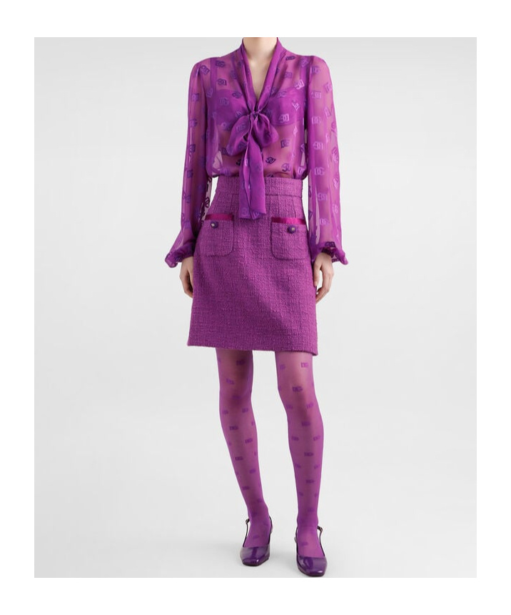 Dolce & Gabbana Chiffon Jacquard Shirt With Dg All-over Logo In Purple