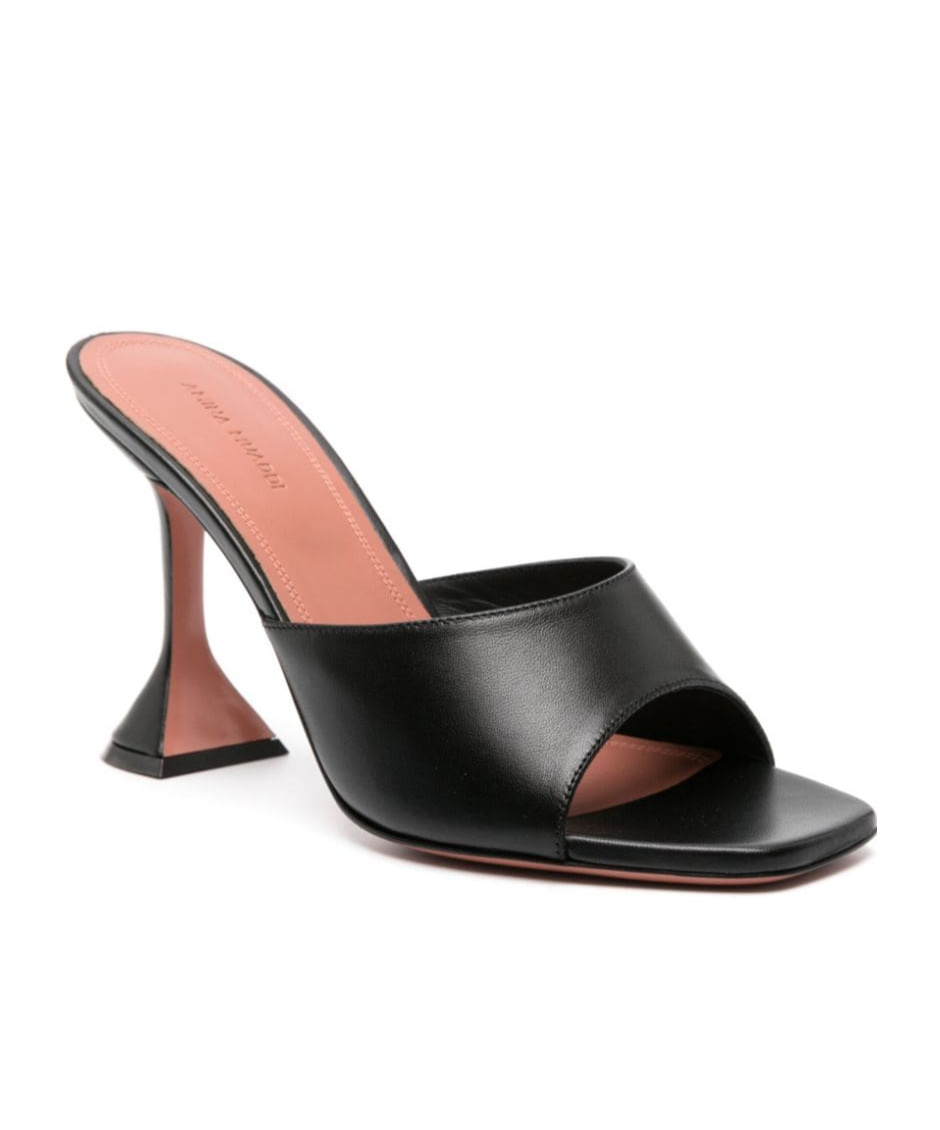 Shop Amina Muaddi Square Toe High Heel Sandals In Black