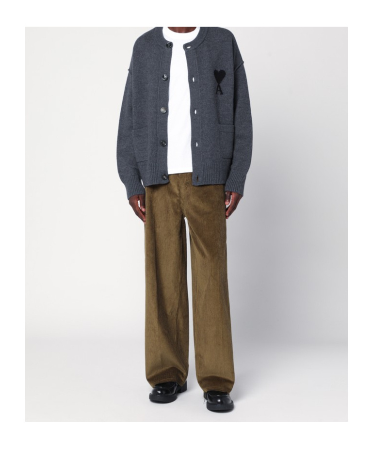 Ami Alexandre Mattiussi Ami Paris Grey Ami De Coeur Cardigan Men In Blue